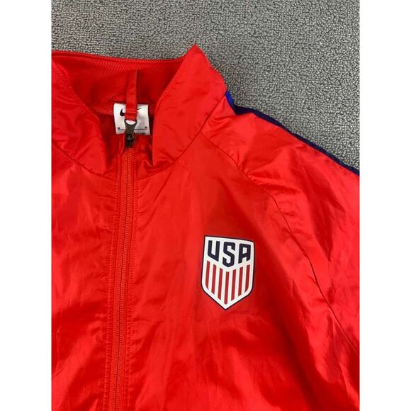 Nike Soccer Jacket Men's M Red Full Zip Mesh Lined Team USA Crest Logo Swoosh - Picture 10 of 11